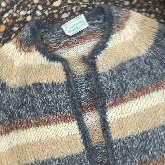 Vintage 1969s hand knit fuzzy mohair striped cardigan Italy long slim small - Picture 5 of 5